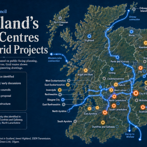 Indicative working map based on public facing planning, investment and grid sources. Grid routes shown schematically, not as engineering drawings