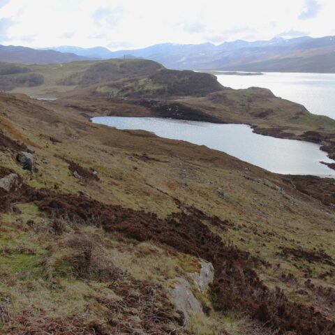 Loch na Cathrach Duibhe and Loch Eriboll From the top of an escarpment west of Ben Heilam