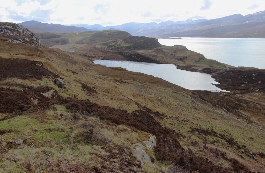 Loch na Cathrach Duibhe and Loch Eriboll From the top of an escarpment west of Ben Heilam