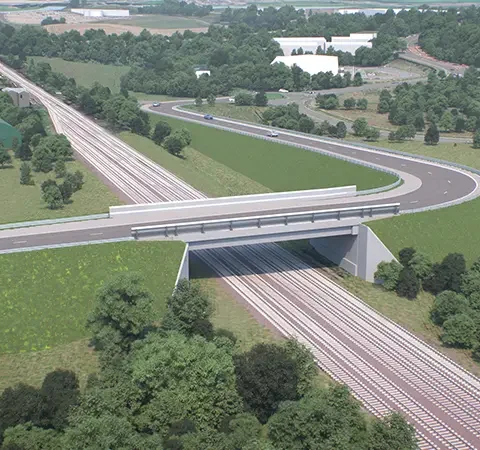 CGI showing the proposed Dunfermline Northern Link Road, which will be delivered in phases and includes a bridge over the Fife Circle railway line. Image credit: Fife Council /