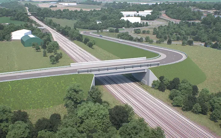 CGI showing the proposed Dunfermline Northern Link Road, which will be delivered in phases and includes a bridge over the Fife Circle railway line. Image credit: Fife Council /