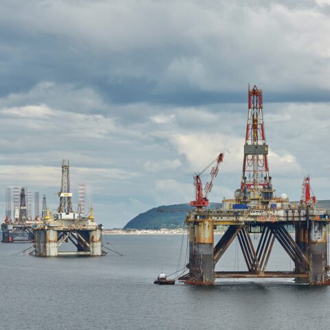 78050148 offshore oil rig drilling platforms off the coastline near invergordon in scotland